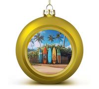 Golden Christmas Ball Ornament - Surf's Up Surfboard Shatterproof Plastic Xmas Tree Decorations, 3 Inch Christmas Tree Decor Hanging Ball for Holiday Wedding Party Decor