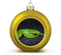 Golden Christmas Ball Ornament - The Green Snake Shatterproof Plastic Xmas Tree Decorations, 3 Inch Christmas Tree Decor Hanging Ball for Holiday Wedding Party Decor