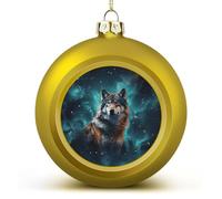 Golden Christmas Ball Ornament - Wolf Under The Starry Sky Shatterproof Plastic Xmas Tree Decorations, 3 Inch Christmas Tree Decor Hanging Ball for Holiday Wedding Party Decor
