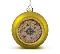 Golden Christmas Balls Ornaments 1.6" Shatterproof Xmas Compass and Old World Map Baubles with Hanging String Holiday Decoration for Christmas Tree DIY Wreath Wedding New Year Party Festive Supply