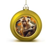 Golden Christmas Balls Ornaments 1.6" Shatterproof Xmas Monkey on Tree Baubles with Hanging String Holiday Decoration for Christmas Tree DIY Wreath Wedding New Year Party Festive Supply