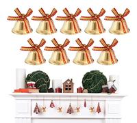 Golden Christmas Bells - Seasonal Metal Ornaments with Bows, Decorations for the Christmas Tree, for Home, Office, Living Room, Balcony, Front Door, Patio, Farmhouse, Apartment