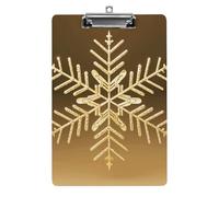 Golden Christmas Snowflake Clipboard, A4 Acrylic Clipboard with Hanging Hole, Ultra-Light Clip Board - Holds 100 Sheets, Shatterproof Document Holder for Office, 12.5" X 8.5"