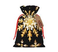 Golden Christmas Snowflake Print Drawstring Gift Reusable Bags Party Favors Holiday Birthday Eco-Friendly Pouches