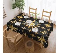 Golden Christmas Snowflake print Tablecloth, Square lace farmhouse tablecloth, for indoor and outdoor dining