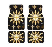Golden Christmas Snowflake Print Vehicle Accessories Foot Mat Set 4 Pieces Floor Mats Protection Vans Sedans Trucks