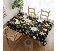 Golden Christmas Snowflakes print Tablecloth, Square lace farmhouse tablecloth, for indoor and outdoor dining