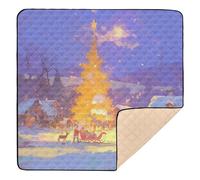 Golden Christmas Tree in Snowy Night Large Non-Slip Baby Play Mat for Floor One-Piecing Activity Gym Mat for Baby Kids Toddlers Infants, 50'' x 50''