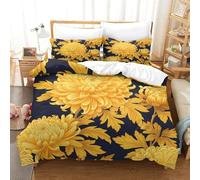 Golden Chrysanthemums-Botanical Floral Pattern 3D Printed Duvet Cover Microfibre Soft Quilt Covers Bedding Sets with Pillowcase Easy Care Comforter Cover Hidden Zipper for Kids Boys Girls King（220x24