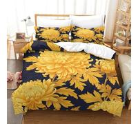 Golden Chrysanthemums-Botanical Floral Pattern Duvet Cover Sets 3 PCS Hotel Quality Quilt Cover Bedding Bed Covers with Pillowcases with Zipper Closure Ultra Soft Hypoallergenic Microfiber Super King（