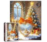 Golden Church Christmas Tree 1000 Piece Jigsaw Puzzle for Adults Students Cozy Holiday Decor Puzzle Winter Indoor Activity Snowy Window View 20×27 Inches Peaceful Gift Idea Relaxing Game