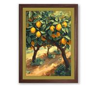 Golden Citrus Grove Botanical Framed Wall Art Print A1 (84.1×59.4cm) Walnut, Wall Decor for Living Room, Bedroom, Office & Home, Ready to Hang, Art Gift