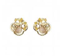 Golden Climbing Vine Cat's Eye Stud Earrings Openwork Design Hypoallergenic Birthday Gift Suitable for Daily Gatherings and Parties Women's Accessories