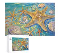 Golden Coastal Starfish Puzzle - 1000 pcs Wooden Jigsaw for Adults - Beach-Inspired Puzzle Ideal for Relaxing Home Decor and Ocean Gifts