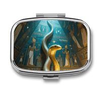 Golden Cobra in Egyptian Pyramid pilldispenser with Mirror 2 Compartments Waterproof PillCase for Purse Pocket Non-Slip Grip Travel Medicine Organizer Container Box for Vitamin Fish Oil Supplement