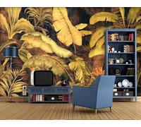 Golden Coconut Tropical Plant Cubic Flower 3D Wallpaper Silky Texture Home Study Office Grey Dining Room Sofa Bedroom Living Room TV Backdrop-300cm×210cm