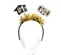 Golden Color Graduation Students Hairband with Shinning Tinsel GRAD Letter Shape Headbands Carnivals Tinsel Hair Hoop Hair Hoop for Students Graduation Shinning Bachelor Cap Shape Decorative Cute