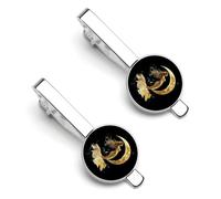 Golden Color Mermaid Moon Tie Clips for Men Classic Necktie Tie Bar 2 Pack Clasp Clips Gifts for Anniversary Business