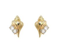 Golden Conch Stud Earrings for Women, Inlaid Sparkling Zircon Hypoallergenic Silver Needle, Elegant Gold Plated Copper Jewelry, Stunning Match with Dresses Shirts and All Kinds of Casual Outfits