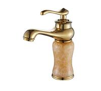 Golden Copper Bathroom Faucet Vintage Jade Lamp Design Single Handle Hot & Cold Mixer Under Sink Basin Tap with Swivel Spout and Hose Ideal for Kitchen & Bathroom