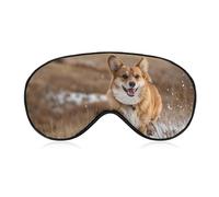 Golden Corgi Dog Walks in Snow Comfortable Sleep Eye Mask Soft Covers for Sleeping with Adjustable Strap