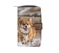Golden Corgi Dog Walks in Snow Long Purses for Women Leather Card Holder Mens Wallet Coin Purse