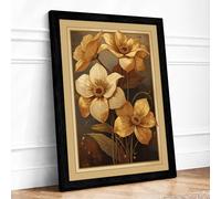 Golden Cosmos Blooms Botanical Framed Wall Art Print A2 (59.4×42cm) Black, Wall Decor for Living Room, Bedroom, Office & Home, Ready to Hang, Art Gift