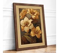 Golden Cosmos Blooms Botanical Framed Wall Art Print A4 (29.7×21cm) Walnut, Wall Decor for Living Room, Bedroom, Office & Home, Ready to Hang, Art Gift