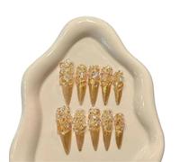 Golden Court Style Wearing Armor Luxurious ShiningDetachable Full Cover Press on Nails Tips Manicure Art(XS)