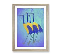 Golden Cranes Modern Framed Print | A4 Oak Framed Wall Art | Ready to Hang | Modern Animal Picture | Living Room Bedroom Lounge Office