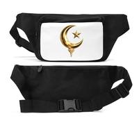 Golden Crescent Moon and Star Symbol Unisex Waist Bag Black