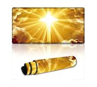 Golden Cross Backdrop with Radiant Light & Heavenly Clouds Large Extended Gaming Mouse Pad 24"x12" - XXL Computer Desk Mat for Keyboard and Mouse - Non-Slip Rubber Base & Durable Stitched Edges