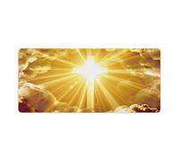 Golden Cross Backdrop with Radiant Light & Heavenly Clouds Large Extended Gaming Mouse Pad 36"x16" - XXL Computer Desk Mat for Keyboard and Mouse - Non-Slip Rubber Base & Durable Stitched Edges