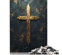 Golden Cross on Black Marble Jigsaw Puzzles Puzzles for Adults Kids. 1000 Piece Impossible Challenge Toy Educational Games Home Decoration for Adults& Kids Age 14 Years Up 1000pcs (38x26cm)