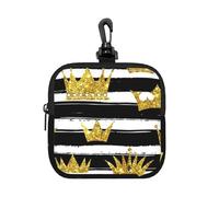 Golden Crown Glitter with Black and White Stripes, Square Zipper Storage Bag, Neoprene Coin Purse, Small Wallets, Change Pouch, Change Purse