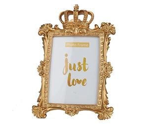 Golden Crown Photo Frame Resin Baroque Tabletop Frame Vintage Picture Frame for Postcard Portrait Artwork Family Photo (27x18.5cm)