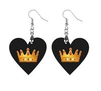 Golden Crowned Wooden Earrings Artistic Wood Pendants Vintage Earring Hooks Jewelry for Women Love