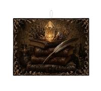 Golden Crystal Dish Drying Mats for Kitchen Counter, Vintage Floral Absorbent Dish Drainer Rack Mat, Elegant Gothic Microfiber Drying Pad for Home Decor 18x24 Inch