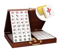 Golden Crystal Singapore Mahjong Set with High-End Wooden Box - 1.45 Inch Acrylic Tiles for Home Entertainment and Family Game Nights