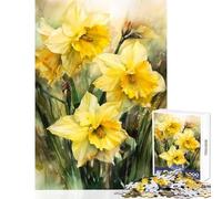 Golden Daffodils Aquarell Jigsaw Puzzles 1000 Pieces for Teenagers Relaxing Quiet Leisure Fun Relaxing Soothing Indoor Play (38X26cm)