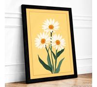 Golden Daisy Trio Botanical Framed Wall Art Print A1 (84.1×59.4cm) Black, Wall Decor for Living Room, Bedroom, Office & Home, Ready to Hang, Art Gift