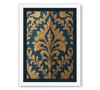 Golden Damask Baroque Framed Wall Art Print A1 (84.1×59.4cm) White, Wall Decor for Living Room, Bedroom, Office & Home, Ready to Hang, Art Gift