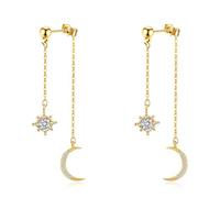 Golden Dangle Earrings for Women - Moon & Star Design with Cubic Zirconia, Celestial Jewelry Fashion Accessory