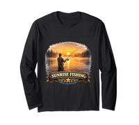 Golden Dawn Angler Quiet Lake Adventure Scene Long Sleeve T-Shirt