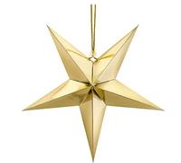 Golden Decorative Star 70 cm - Shiny Cardboard Christmas Star - 3D Folding Star for Decoration, Christmas, Party, Celebration, New Year's Eve Star Gold