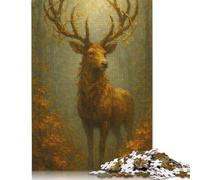 Golden Deer in Autumn Forest Puzzle 100% Recycled Cardboard Paper Rectangular Jigsaw Puzzle for Adult Children Easter Gift 500pcs (52x38cm)