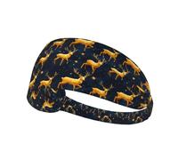 Golden Deer Pattern Print Workout Headbands for Women - Non-Slip Stretchy Sweat Head Bands for Women Hair, Moisture Wicking Sweatband for Sports Running Tennis Athletic Gym Yoga
