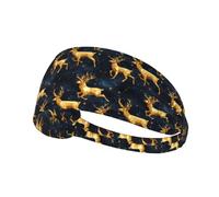 Golden Deer Print Workout Headbands for Women - Non-Slip Stretchy Sweat Head Bands for Women Hair, Moisture Wicking Sweatband for Sports Running Tennis Athletic Gym Yoga