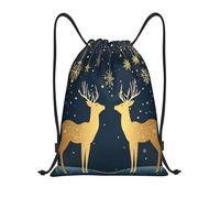 Golden Deer Under Snowflakes Night Sky String Backpack String Bags Portable Lightweight Cinch Sack Pack For Outdoor Hiking Swim 36X42Cm