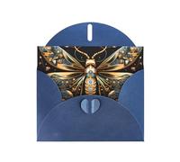 Golden Delicate Dragonfly On Black Background Horizontal Holiday Card With Blue Heart Shaped Envelope And Write Various Holiday Greetings